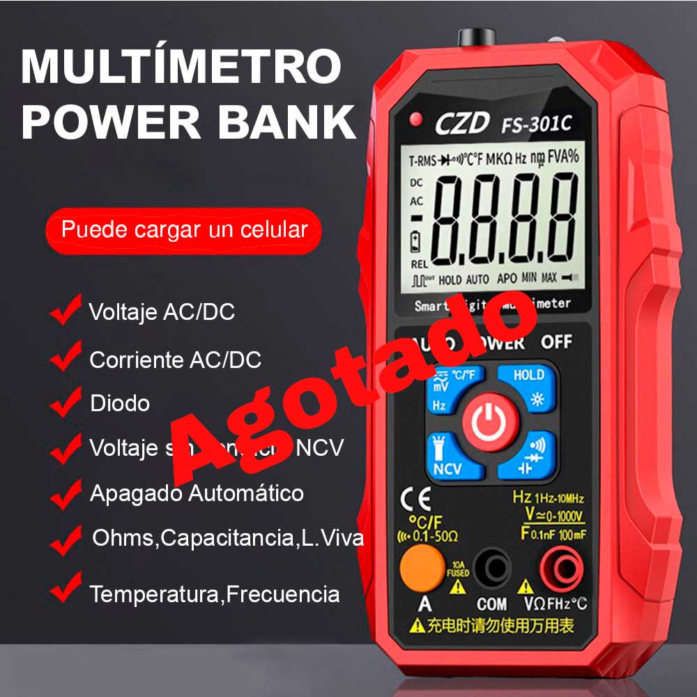 Multímetro Digital Recargable (tipo Power Bank)